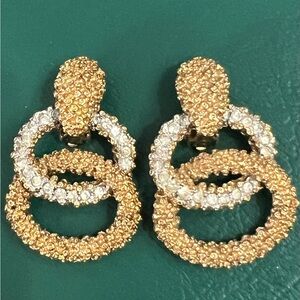 Vintage Panetta Door Knocker Double Hoop earrings with clear pave crystals